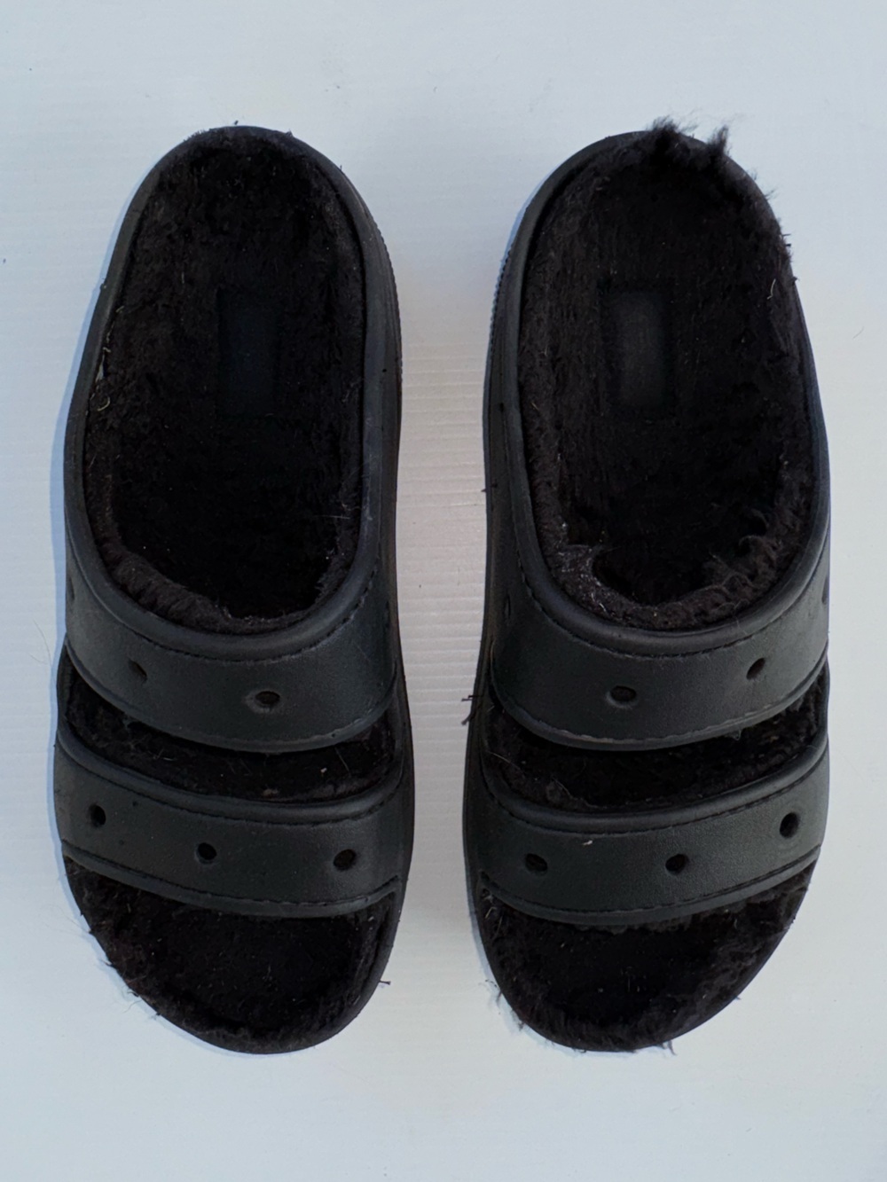 CROCS Black Fuzzy Slide Sandals